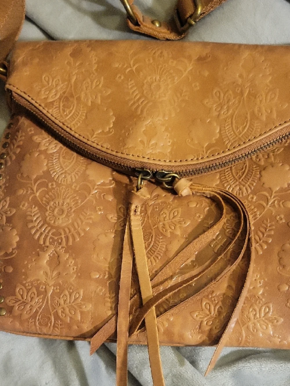 The Sak Tan Embossed Leather Crossbody with Tassel - Picture 2 of 8